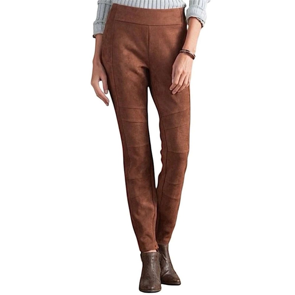 Sundance Luxe Dreams Faux Suede‎ Leggings Size 16 Brown Ankle Zip Moto Stretch